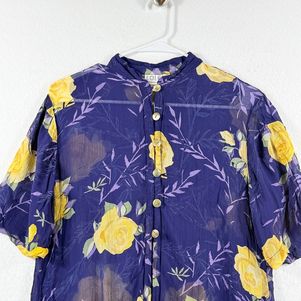 Lolette Maxi Dress Womens Large Purple Yellow Rose Floral‎ Sheer Vtg Cottagecore - Picture 2 of 8